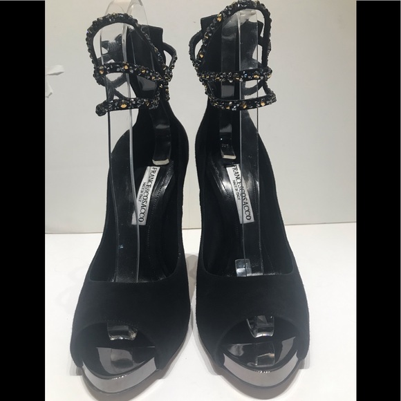 Francesco Sacco Shoes - Francesco Sacco black suede open toe ankle strap